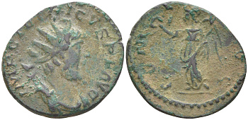 Римская Империя (императоры в Галлии) антониниан 272 Тетрик, бюст императора, IMP TETRICVS P F AVG / Виктория, COMES AVG, Колония Агриппины (из немецкой коллекции 1-й половины XX века, с владельческим конвертом) RIC 56 биллон 1073-15-104