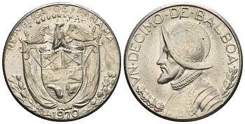 Панама 1/10 бальбоа 1970  KM 10 медь плакированная медно-никелем  aUNC  4609-923