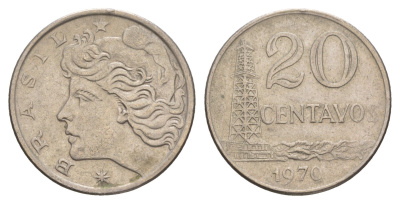 Бразилия 20 сентаво 1970 год-тип KM 579.2 медно-никель 4656-1236