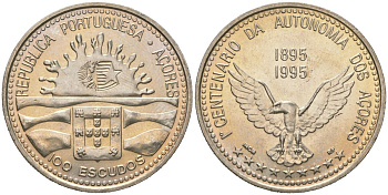 Португалия 100 эскудо 1995 100 лет автономии Азорских островов KM 47 медно-никель UNC 4157-721