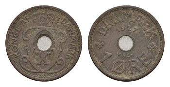 Дания 1 эре 1927 HCN, Кристиан X (1912-1947) KM 826 бронза 4658-133