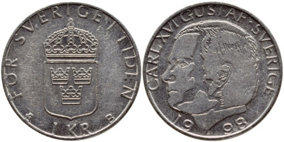 Швеция 1 крона 1998 Карл XVI Густав (1973- ) KM 852a медно-никель 4622-337