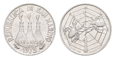 Сан-Марино 1 лира 1975 Любовь у животных KM 40 алюминий UNC 4647-165