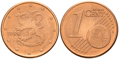 Финляндия 1 евроцент 1999  KM 98 сталь плакированная медью  UNC  4189-169