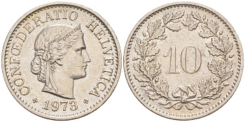 Швейцария 10 раппенов 1973 KM 27 медно-никель 212-941