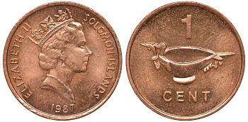 Соломоновы острова 1 цент 1987 Елизавета II (1953-) KM 24 сталь плакированная бронзой aUNC 4602-918