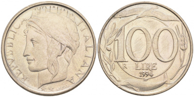 ИТАЛИЯ 100 ЛИР 1994 R KM 159 медно-никель 187-167