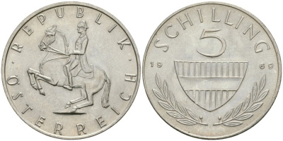 Австрия 5 шиллингов 1969 KM 2889a медно-никель UNC 4579-342