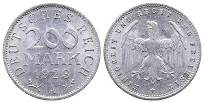 ГЕРМАНИЯ 200 МАРОК 1923 A KM 35, J. 304 алюминий 4380-453