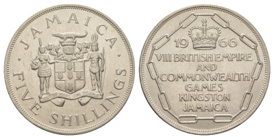 Ямайка 5 шиллингов 1966 VIII Игры Содружества KM 40 медно-никель UNC 4527-235
