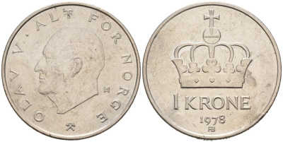 Норвегия 1 крона 1978 Улаф V KM 419 медно-никель 4571-417