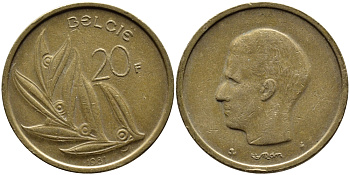 БЕЛЬГИЯ 20 ФРАНКОВ 1981 BELGIE KM 160 никель бронза 4390-1134