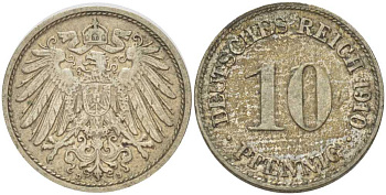 ГЕРМАНИЯ 10 ПФЕННИГОВ 1910 D KM 12, J. 13, Weege 8 медно-никель 212-126