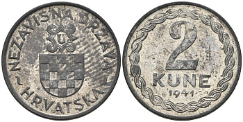 Хорватия 2 куны 1941 королевство KM 2 цинк aUNC 177-1465