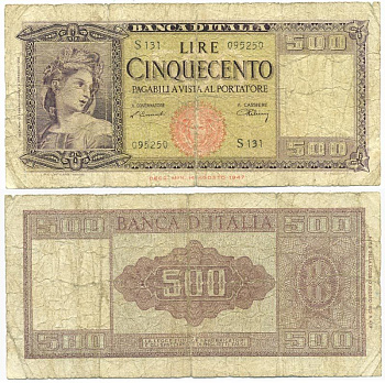 Италия 500 лир 1948 Pick 80a бумага 7551-43-4-2