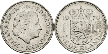 Нидерланды 1 гульден 1970 Юлиана (1948-1980) KM 184а никель 94-624