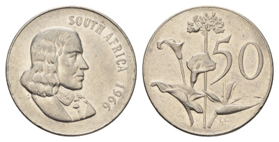 ЮАР 50 центов 1966 Ян ван Рибек (1619-1677), South Africa, легенда на английском, Зантедеския Эллиота (калла) KM 70.1 медно-никель 4114-621