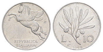 Италия 10 лир 1948 KM 90 алюминий 4637-455