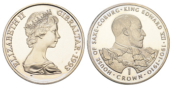 Гибралтар 1 крона 1993 Саксен-Кобургская династия - Король Эдуард VII KM 139 медно-никель BU 11-092-35