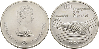 Канада 10 долларов 1976 XXI летние Олимпийские игры в Монреале 1976 года, велодром KM 114 серебро UNC 04-268-24