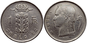 Бельгия 1 франк 1952 Belgie, Бодуэн I (1951-1993) KM 143.1 медно-никель 4390-1143