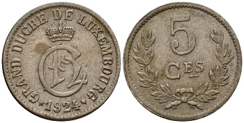 Люксембург 5 сантимов 1924 Шарлотта (1918-1964) KM 33 медно-никель 4602-411