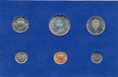 Швеция набор монетного двора из 6 монет 1978 в картоне, Карл XVI Густав (1973- ) KM MS8 UNC 7-5-7-228