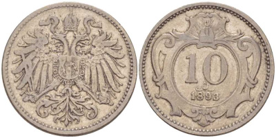 АВСТРИЯ 10 ГЕЛЛЕРОВ 1893 АВСТРО-ВЕНГЕРСКАЯ ИМПЕРИЯ KM 2802 никель 201-341