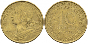 ФРАНЦИЯ 10 САНТИМОВ 1970 ТИП MARIANNE KM 929 медь алюминий никель 3309-1053