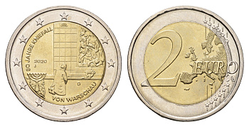 Германия 2 евро 2020 D, 50 лет коленопреклонению в Варшаве KM 388 биметалл UNC 4695-157