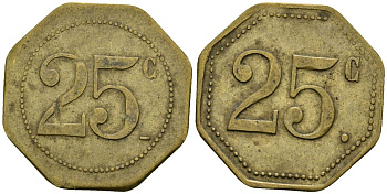 Франция 25 сантимов XIX-XX век ресторанный жетон латунь 4166-614