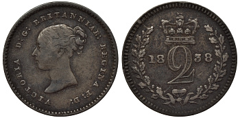 Великобритания 2 пенса 1838 Виктория (1837-1901), для обращения в Британской Гвиане и некоторых частях Британской Вест-Индии KM 729, Spink 3914E серебро 1524-423
