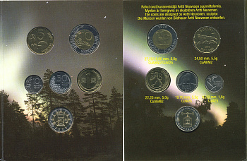 Финляндия годовой набор из 5 монет 2000 + жетон биметалл серия II, официальный набор в оригинальном буклете UNC 5-6-2-5