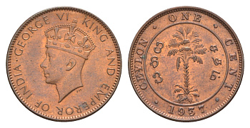 Цейлон 1 цент 1937 KM 111 медь UNC 1516-125