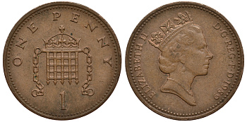 Великобритания 1 пенни 1989 Елизавета II (1952-2022) KM 935, Spink 4381 (B3) бронза 4182-127