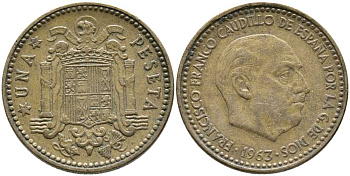 Испания 1 песета 1963 (64) Франсиско Франко (1939-1975) KM 775 алюминиевая бронза 110-1145