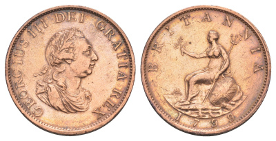 Великобритания 1/2 пенни 1799 Георг III (1760-1820) KM 647, Spink 3778 медь 3711-841