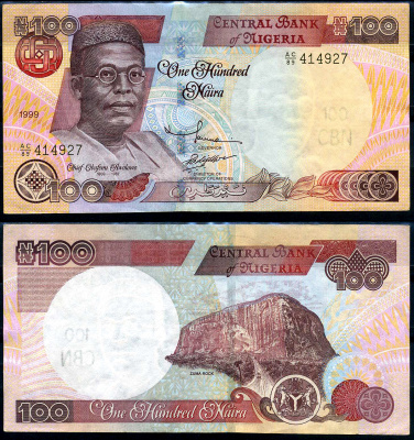 Нигерия 100 найра 1999 Обафеми Аволово, гора Зума Ро Pick 28 b бумага 8592-52-1-1