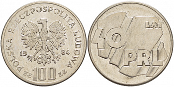 Польша 100 злотых 1984 MW, 40 лет народной республике (PRL) KM 151, Parchimowicz 297 медно-никель 4517-844