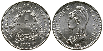 Франция 1 франк 1992 200 лет Французской республике KM 1004.1, Le Franc 229.2 никель 176-451