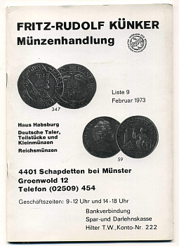 ФРИТЦ-РУДОЛЬФ КЮНКЕР КАТАЛОГ ФИКСИРОВАННЫХ ПРОДАЖ (LAGERKATALOG) 1973 ФЕВРАЛЬ, № 9 00-01-01-09