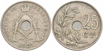 БЕЛЬГИЯ 25 САНТИМОВ 1921 BELGIQUE KM 68.1 медно-никель 68-227