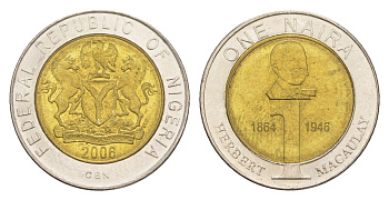 Нигерия 1 найра 2006 KM 18 биметалл UNC 4643-653