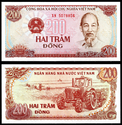 Вьетнам 200 Донг 1987 Pick 100a бумага UNC (пресс) 6278-10-3-2