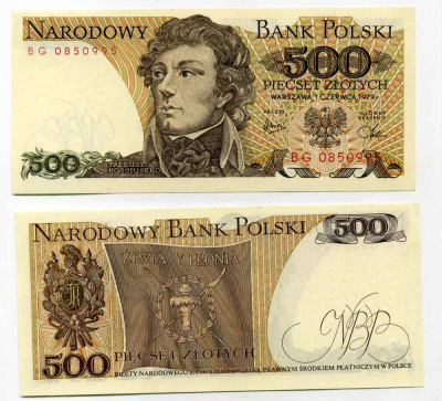 Польша 500 злотых 1982 Тадеуш Костюшко Pick 145 d бумага UNC (пресс) 8588-3-2-2