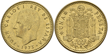 Испания 1 песета 1975 (76) Хуан Карлос I (1975-2001) KM 806 алюминиевая бронза 4155-427