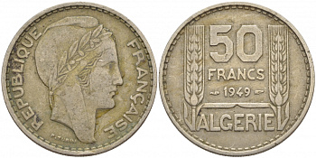 Алжир, Французский 50 франков 1949 KM 92 медно-никель 51-1024