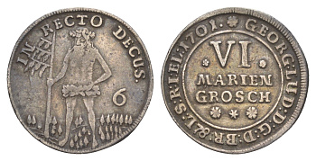 Брауншвейг-Каленберг-Ганновер 6 мариенгрошей 1701 дикарь, Георг I (1698-1727), из коллекции Ричарда Б. Смита KM 11, Welter 2179 серебро 1525-325