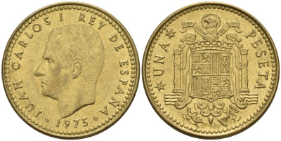 Испания 1 песета 1975 (76) Хуан Карлос I (1975-2001) KM 806 алюминиевая бронза 4155-427