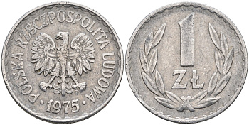 Польша 1 злотый 1975 MW, Народная Республика KM 49.1, Parchimowicz 213l алюминий 3856-821
